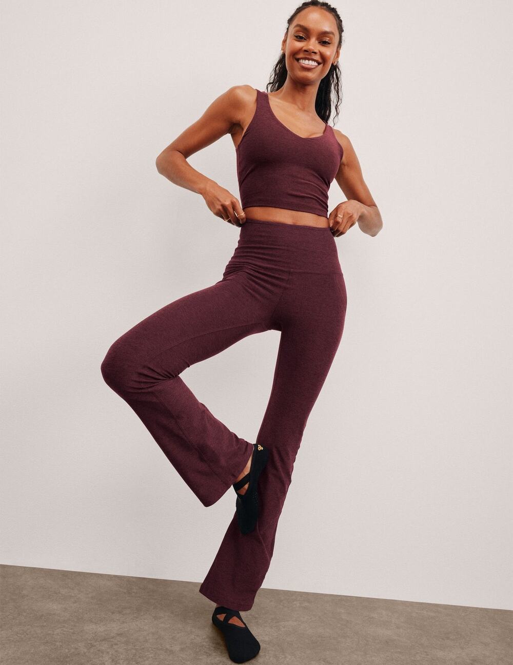 Beyond Yoga Spacedye Practice Pocket Bootcut Pants Burgundy Heather XS/S NWT